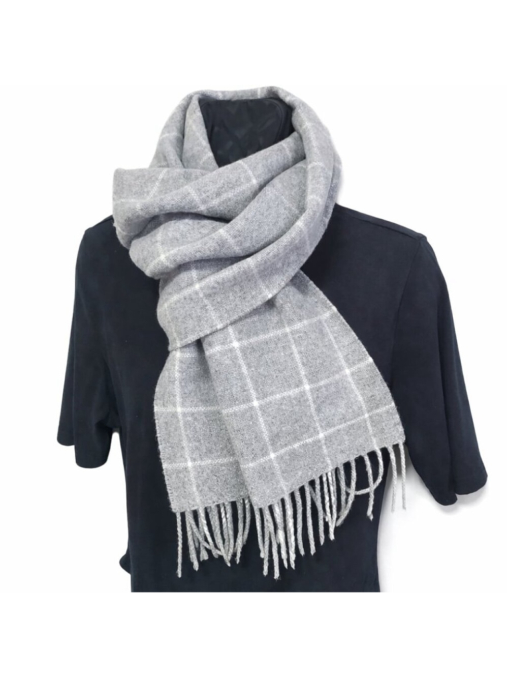 LINEA EMMETI NWT Italian Fine Merino Wool Knit Scarf Wrap Grey Plaid Unisex